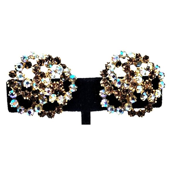 Vintage Kramer Jewelry Set Rhinestone Necklace Earrings Champagne Topaz Aurora B - Picture 10 of 15